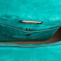 Pre Owned Ralph Lauren Turquoise Suede aand Leather Embroidered Saddle Bag