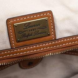 Pre Owned حقيبة يد رالف لورين جلد وكانفسا زيبرا بنية/ بيج