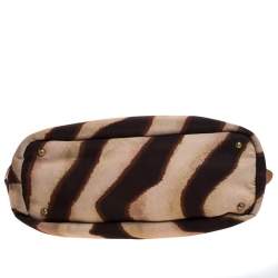 Pre Owned حقيبة يد رالف لورين جلد وكانفسا زيبرا بنية/ بيج