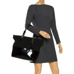 مملوكة مسبقًا Ralph Lauren Black Patent Leather and Canvas Shopper Tote