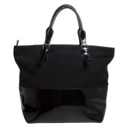 مملوكة مسبقًا Ralph Lauren Black Patent Leather and Canvas Shopper Tote