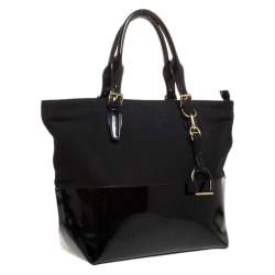 مملوكة مسبقًا Ralph Lauren Black Patent Leather and Canvas Shopper Tote