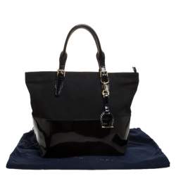 مملوكة مسبقًا Ralph Lauren Black Patent Leather and Canvas Shopper Tote