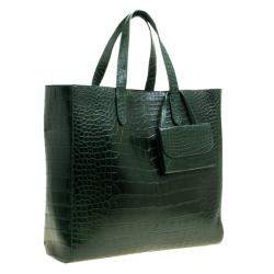Pre Owned حقيبة شوبر رالف لورين إيزي جلد تمساح أخضر