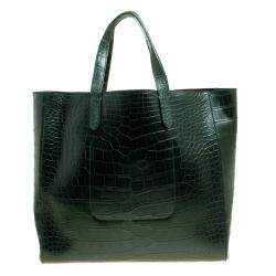 Pre Owned حقيبة شوبر رالف لورين إيزي جلد تمساح أخضر