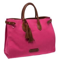 مملوكة مسبقًا Ralph Lauren Hot Pink Canvas and Leather Tassel Tote