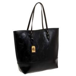 مملوكة مسبقًا Ralph Lauren Black Equestrian Embossed Leather Belmar Tote