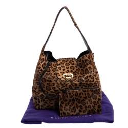Pre Owned Ralph Lauren Beige Leopard Print Calfhair Hobo