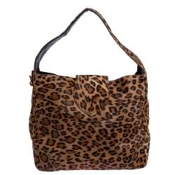 Pre Owned Ralph Lauren Beige Leopard Print Calfhair Hobo