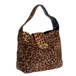 Pre Owned Ralph Lauren Beige Leopard Print Calfhair Hobo