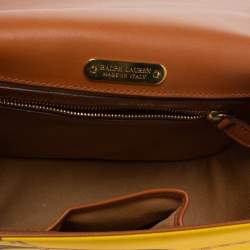 Pre Owned Ralph Lauren Yellow/Brown Printed Nylon and Leather Equestrian Flap Crossbody Bag