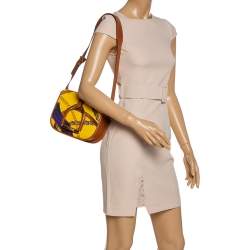 Pre Owned Ralph Lauren Yellow/Brown Printed Nylon and Leather Equestrian Flap Crossbody Bag