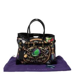 Pre Owned Ralph Lauren Black Printed Canvas and Patent Leather Buckle Tote