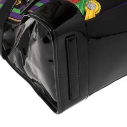 Pre Owned Ralph Lauren Black Printed Canvas and Patent Leather Buckle Tote