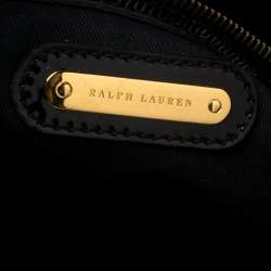 Pre Owned Ralph Lauren Black Printed Canvas and Patent Leather Buckle Tote