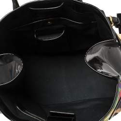Pre Owned Ralph Lauren Black Printed Canvas and Patent Leather Buckle Tote