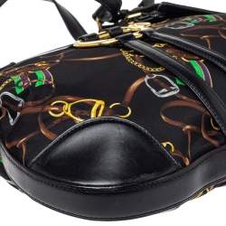 Pre Owned Ralph Lauren Black Equestrian Print Nylon and Leather Hobo