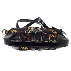 Pre Owned Ralph Lauren Black Equestrian Print Nylon and Leather Hobo