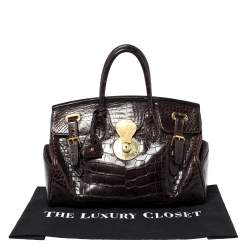 Pre Owned حقيبة يد رالف لورين ريكي جلد تمساح أرجواني داكن