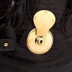 Pre Owned حقيبة يد رالف لورين ريكي جلد تمساح أرجواني داكن