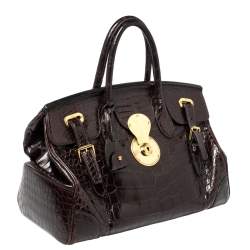 Pre Owned حقيبة يد رالف لورين ريكي جلد تمساح أرجواني داكن