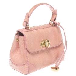 Pre Owned Ralph Lauren Pink Snakeskin Mini Tiffin Top Handle Bag