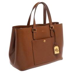 Pre Owned Ralph Lauren Brown Leather Front Pocket Tote