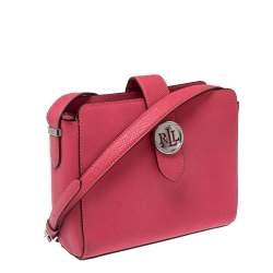 Pre Owned RLL Lauren Ralph Lauren Pink Textured Leather Charleston Shoulder Bag