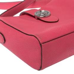 Pre Owned RLL Lauren Ralph Lauren Pink Textured Leather Charleston Shoulder Bag
