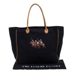 Pre Owned Ralph Lauren Black/Brown Leather Canvas Shopper Tote