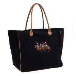 Pre Owned Ralph Lauren Black/Brown Leather Canvas Shopper Tote