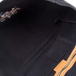 Pre Owned Ralph Lauren Black/Brown Leather Canvas Shopper Tote