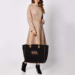 Pre Owned Ralph Lauren Black/Brown Leather Canvas Shopper Tote
