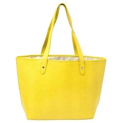 Pre Owned Ralph Lauren Yellow Lizard Embossed Leather Tote