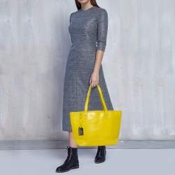 Pre Owned Ralph Lauren Yellow Lizard Embossed Leather Tote