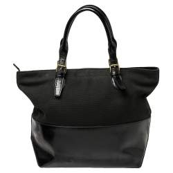 Pre Owned Ralph Lauren Black Patent Leather and Canvas Shopper Tote