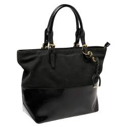 Pre Owned Ralph Lauren Black Patent Leather and Canvas Shopper Tote