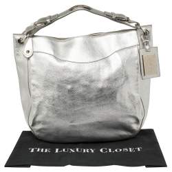 Pre Owned Ralph Lauren Silver Leather Buckle Handle Hobo