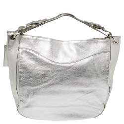 Pre Owned Ralph Lauren Silver Leather Buckle Handle Hobo
