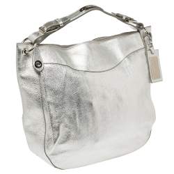 Pre Owned Ralph Lauren Silver Leather Buckle Handle Hobo