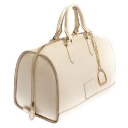 مملوكة مسبقًا Ralph Lauren Cream White Leather Stirrup Boston Bag