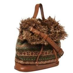 Pre Owned Ralph Lauren Multicolor Faux Fur Flap And Crochet Drawstring Bucket Bag