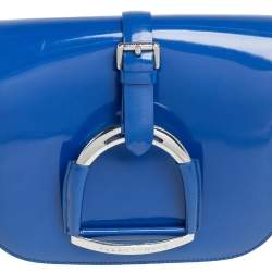 Pre Owned حقيبة كتف رالف لورين قلاب ستراب جلد لامع أزرق