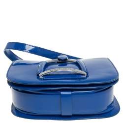 Pre Owned حقيبة كتف رالف لورين قلاب ستراب جلد لامع أزرق