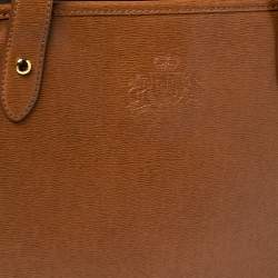 Pre Owned Ralph Lauren Brown Leather RLL Logo Embossed Tote
