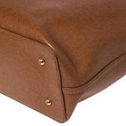Pre Owned Ralph Lauren Brown Leather RLL Logo Embossed Tote