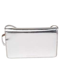 Pre Owned Ralph Lauren Silver Leather Stirrup Flap Shoulder Bag