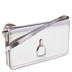 Pre Owned Ralph Lauren Silver Leather Stirrup Flap Shoulder Bag