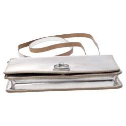 Pre Owned Ralph Lauren Silver Leather Stirrup Flap Shoulder Bag