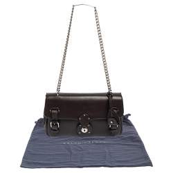 Pre Owned Ralph Lauren Dark Brown Leather Ricky ID Chain Shoulder Bag